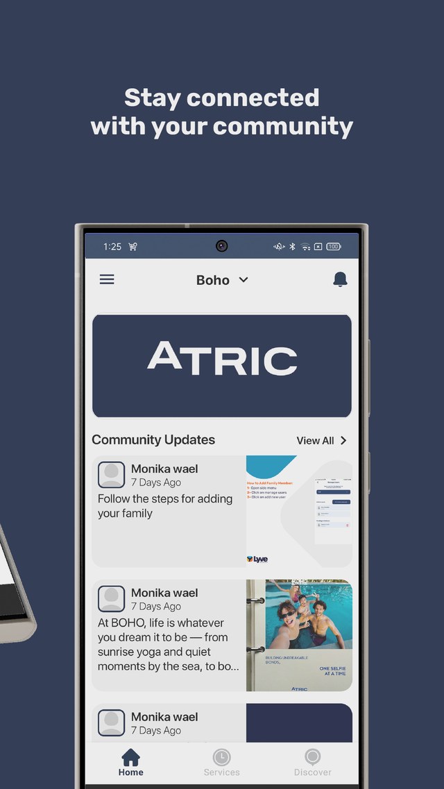 ATRIC Living app showing community updates