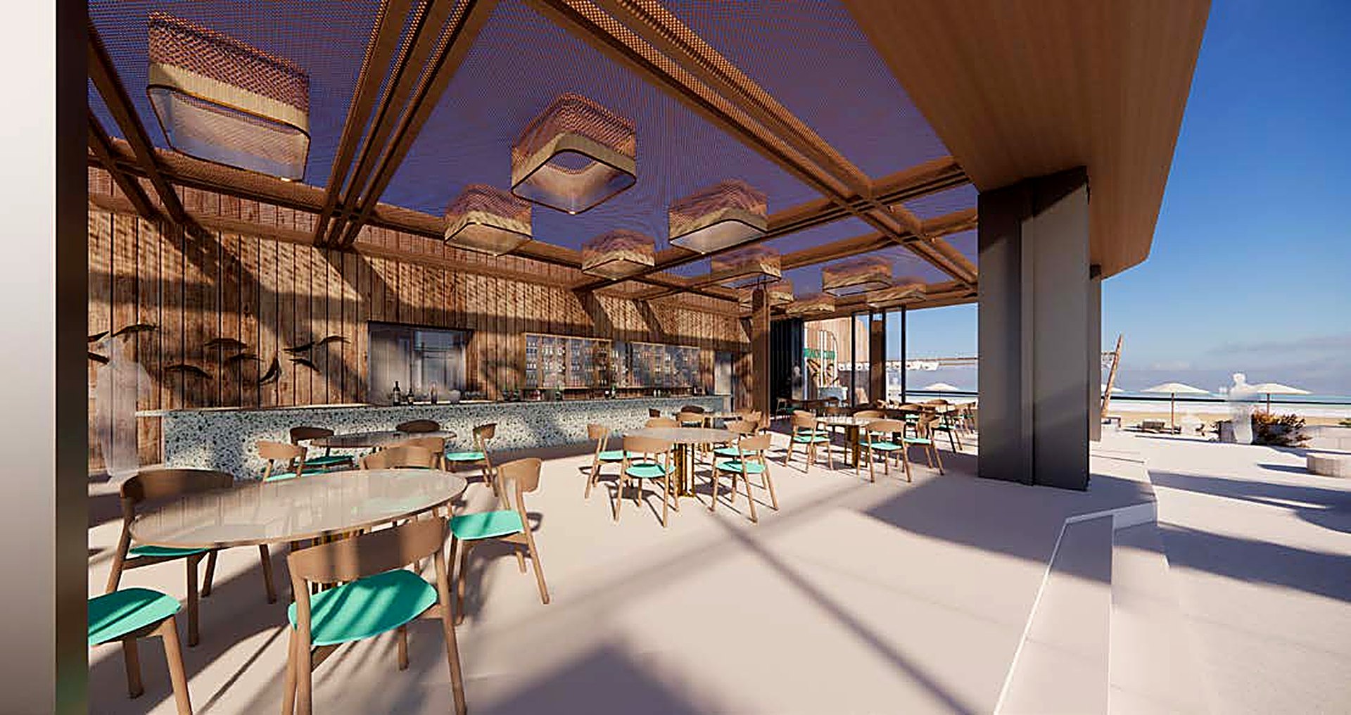 Open-air beachfront dining pavilion at Baya BOHO