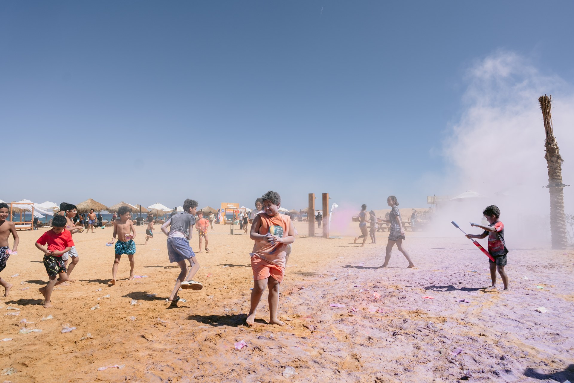 Children enjoying the Easter Color Festival on BOHO Sokhna beach