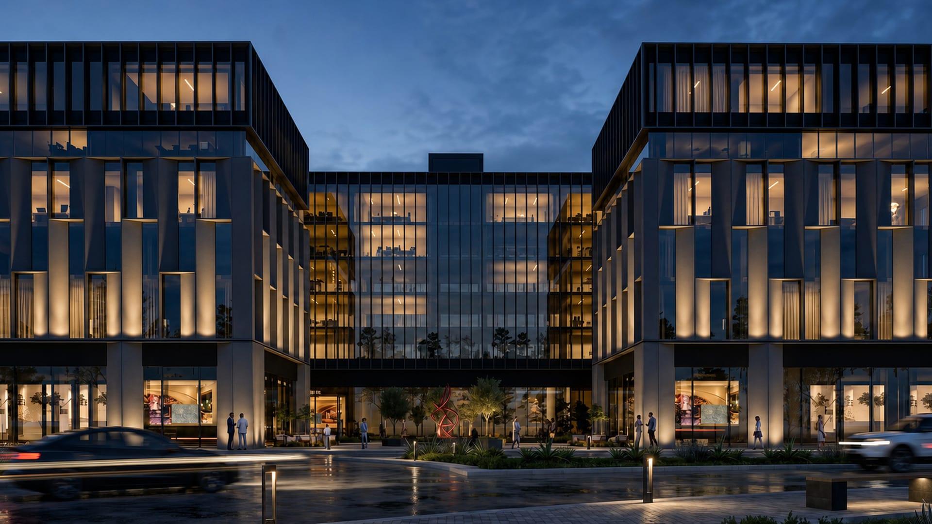 Index Innovation Complex at dusk
