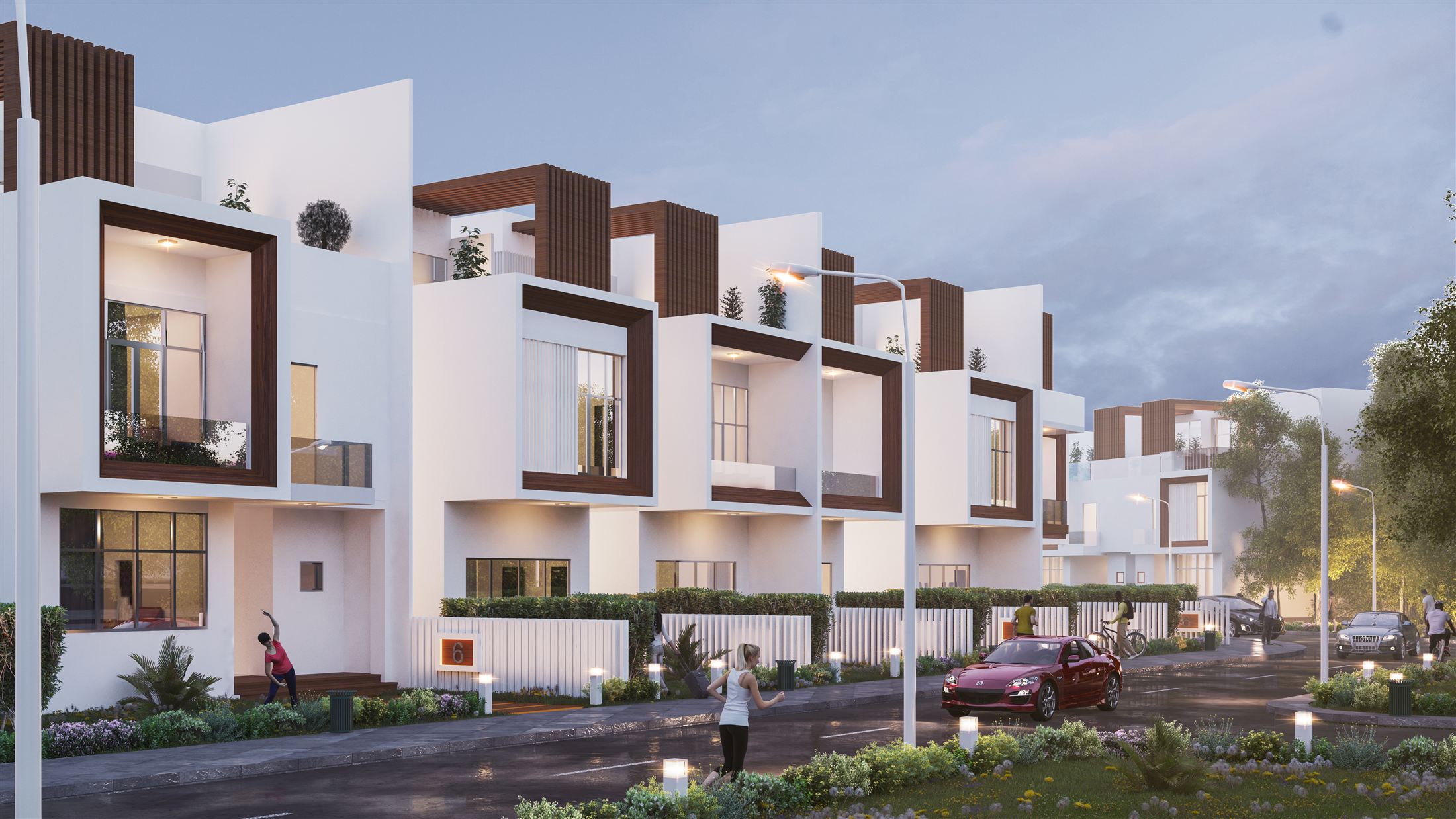 Boardwalk townhouse homes within the villa district